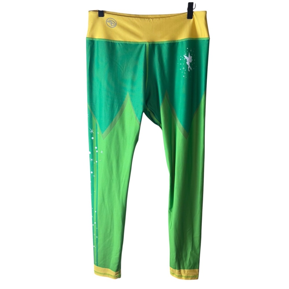 Disney runDisney Tinker Bell Green Yellow Fairy Athletic Leggings Womens Large